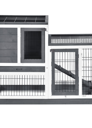 Wooden Rabbit Hutch Elevated Bunny Cage Indoor Small Animal Habitat with Enclosed Run with Wheels, Ramp, Removable Tray for Rabbits, Chickens, Ducks, Guinea Pigs, Gray