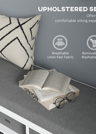 Shoe Storage Bench with Cushioned Seat, Entryway Bench Seat with 2 Drawers and Adjustable Shelf for Hallway, White