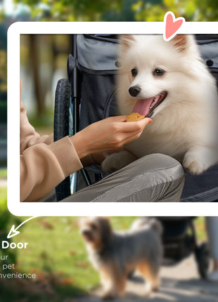 3 Wheels Pet Stroller for Small Dogs and Medium Dogs with Adjustable Canopy, Safety Tether, Storage Basket, Gray