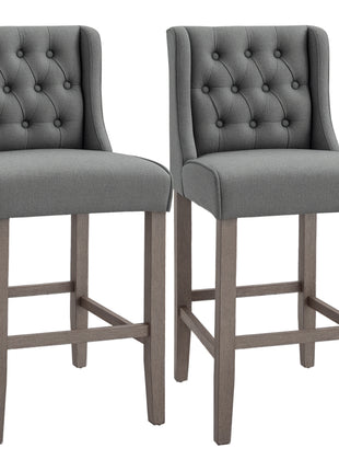 26.25" Counter Height Bar Stools, Tufted Wingback Armless Upholstered Dining Chair with Rubber Wood Legs, Set of 2, Gray