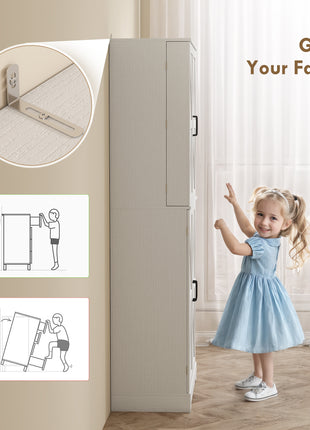 Farmhouse Kitchen Pantry, 72" Tall Pantry Cabinet with 4 Barn Doors, 4 Adjustable Shelves and 8 Door Shelves, White