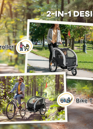 2-Seat Elite 360 Swivel Bike Trailer for Kids Bicycle Cargo Trailer with Water-Resistant Windows, Black and White