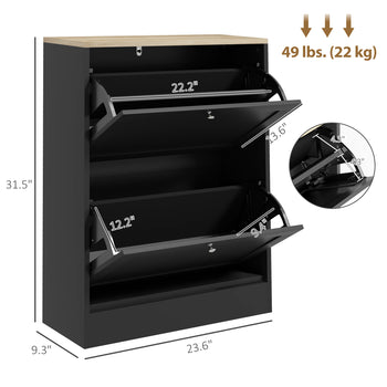 Slim Shoe Storage Cabinet, Modern Shoe Cabinet with 2 Flip Drawers and Adjustable Shelves for 8-12 Pairs, Black