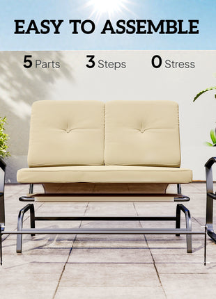 Outdoor Glider Bench, 2-Person Patio Rocker Loveseat with Tufted Cushions, Steel Frame for Porch, Garden Backyard, Beige