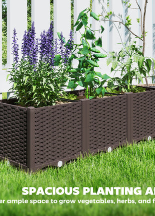 Plastic Raised Garden Bed, 4 x 1 x 1 ft Outdoor Flower Box with Drainage Holes for Vegetables, Herbs, Brown