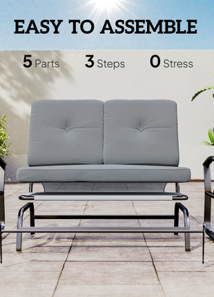 Outdoor Glider Bench, 2-Person Patio Rocker Loveseat with Tufted Cushions, Steel Frame for Porch, Garden Backyard, Gray