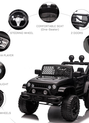 12V Battery Powered Kids Ride On Car Off Road Truck Toy w/ Parent Remote, Black
