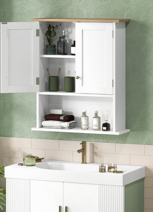 Wall Mounted Bathroom Cabinet, Modern Bathroom Wall Cabinet with 2 Doors and Adjustable Shelf, White