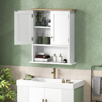 Wall Mounted Bathroom Cabinet, Modern Bathroom Wall Cabinet with 2 Doors and Adjustable Shelf, White