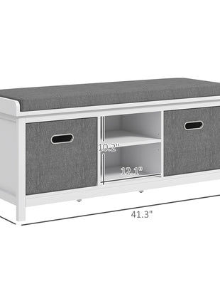 Shoe Storage Bench with Cushioned Seat, Entryway Bench Seat with 2 Drawers and Adjustable Shelf for Hallway, White