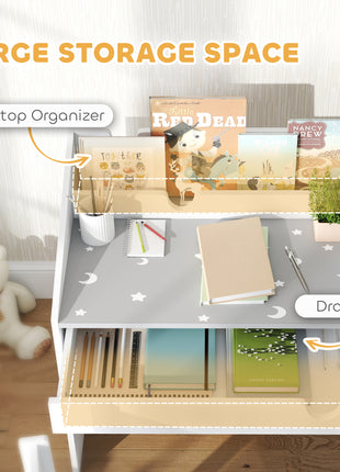 Kids Study Desk with Storage, Kids Desk and Chair Set for Bedroom & Study Room, Aged 3-6 Years, Gray