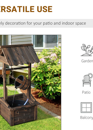 Outdoor Wooden Wishing Well Fountain with Adjustable Water Flow Rate, Rustic Waterfall Fountain, Carbonized Finish