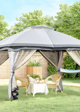 10' x 12' Outdoor Gazebo, Patio Gazebo Canopy Shelter w/Double Vented Roof, Zippered Mesh Sidewalls, Solid Steel Frame, Grey