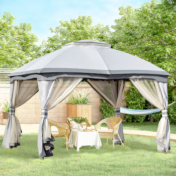 10' x 12' Outdoor Gazebo, Patio Gazebo Canopy Shelter w/Double Vented Roof, Zippered Mesh Sidewalls, Solid Steel Frame, Grey