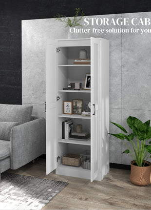 White Storage Cabinet with Adjustable Shelves and Tall Design, for Kitchen Storage , Perfect for Home Use and Family Organization