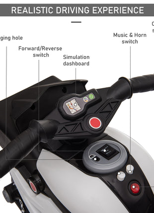6V Kids Motorcycle Toddler Ride-on Toy, High-Traction Battery-Operated Mini Electric Motorbike with Forward/Reverse Switch, Music, Headlights, Horn, White