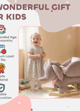 Baby Rocking Horse with Seat, Kids Ride On Toy with Realistic Elephant Sound and Safety Belt for 18 to 36 Months, Pink