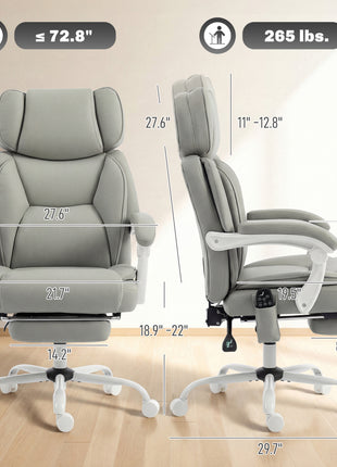 High Back Vibration Massage Office Chair Heated Reclining Computer Chair w/ Footrest, Swivel Wheels, Remote, Light Gray