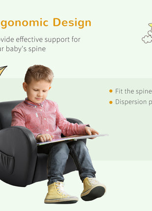 Kids Sofa Rocking Chair with Side Pocket, PU Leather Toddler Armchair for Children Grey