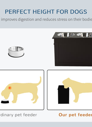 Raised Pet Feeding Storage Station with 2 Stainless Steel Bowls Base for Large Dogs and Other Large Pets, Coffee