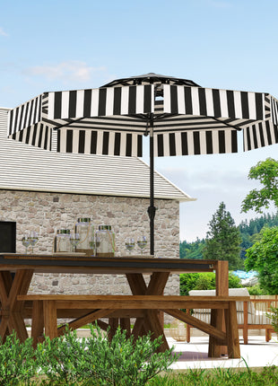 8.6FT Patio Umbrella, UPF 30+ Outdoor Market Umbrella, 2-Tier Vented Patio Table Umbrella with Crank 8 Ribs, Tiltable Porch Umbrella for Garden Deck Poolside, Black