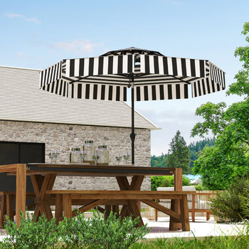 8.6FT Patio Umbrella, UPF 30+ Outdoor Market Umbrella, 2-Tier Vented Patio Table Umbrella with Crank 8 Ribs, Tiltable Porch Umbrella for Garden Deck Poolside, Black