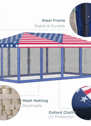 10'x20' Pop Up Party Tent Gazebo Wedding Canopy with 6 Sidewalls, American Flag