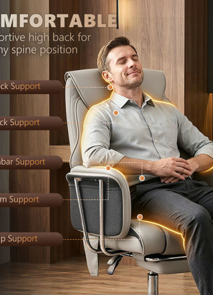 Massage Office Chair with 6 Points Vibration, Executive Desk Chair with High Back, PU Leather, Footrest, Gray