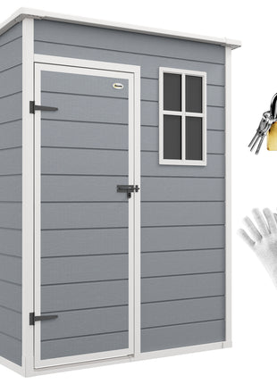 Resin Garden Shed, 5'x3' Outdoor Storage Shed with Lock, Window, Vent, Utility Tool Shed for Backyard, Patio, Gray