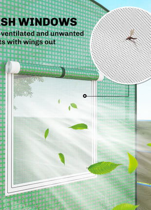 Mini Greenhouse, Portable Greenhouse with Roll-Up Door and 2 Mesh Windows, PE Cover, 78.7" x 29.5" x 74", Green