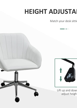 Mid Back Home Office Chair Computer Desk Chair with PU Leather, Adjustable Height, Swivel Wheels for Study, Bedroom, White