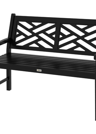Outdoor Garden Bench, Wooden Frame Patio Bench with Geometric Pattern, 43.25 Inch Weatherproof 2-Person Love Seat for Garden, Lawn, Porch, Yard, Work Entryway, Black