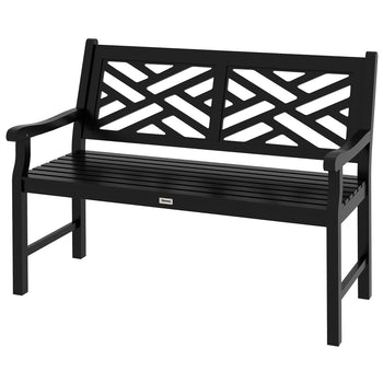 Outdoor Garden Bench, Wooden Frame Patio Bench with Geometric Pattern, 43.25 Inch Weatherproof 2-Person Love Seat for Garden, Lawn, Porch, Yard, Work Entryway, Black