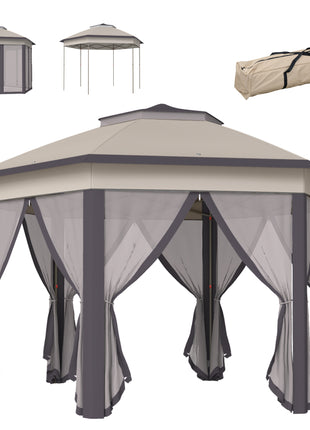 13' x 13' Pop Up Gazebo Hexagonal Canopy Shelter with 6 Zippered Mesh Netting for Patio Backyard Garden Wedding Party