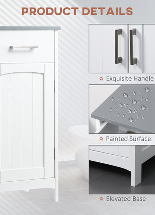 Bathroom Floor Cabinet, Freestanding Linen Cabinet, Storage Cabinet with 2 Drawers, Double Doors, Adjustable Shelf, White