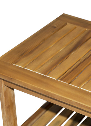 36" Outdoor Coffee Table 2-Shelf Acacia Wood Rectangular Buffet Storage Organizer Natural Finish Teak Patio, Deck, Lawn, Garden