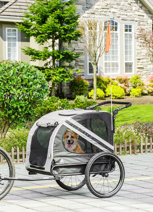 2-in-1 Pet Bike Trailer for Small Medium Dogs, Road-Visibility Dog Stroller Bicycle Carrier, Weather-Strong Bike Wagon Trailer Sidecar Attachment, Gray