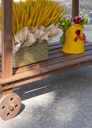 36'' Wooden Potting Bench Work Table with 2 Removable Wheels, Sink, Drawer & Large Storage Spaces, Brown