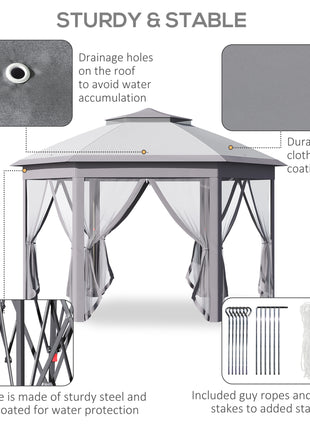 11' x 13' Pop Up Gazebo Canopy Tent with Zippered Mesh Sidewalls and Carrying Bag, Event Tent Shelter for Patio Garden Backyard, Gray