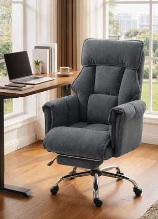 Executive Office Chair, Reclining Computer Chair with Footrest, High Back, Headrest, Adjustable Height, Dark Gray