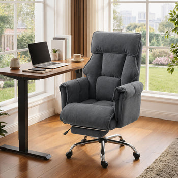 Executive Office Chair, Reclining Computer Chair with Footrest, High Back, Headrest, Adjustable Height, Dark Gray