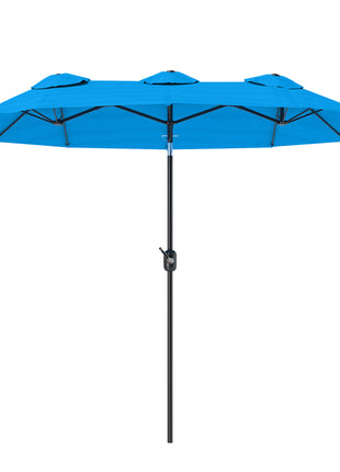 Double-sided Patio Umbrella, 9.5' Outdoor Umbrella with Push Button Tilt and Crank, 3 Air Vents and 12 Ribs, Cyan Blue