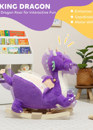 Baby Rocking Horse, Kids Ride On Dragon Toy with Realistic Dragon Roar and Safety Belt for Kids 18–36 Months, Purple