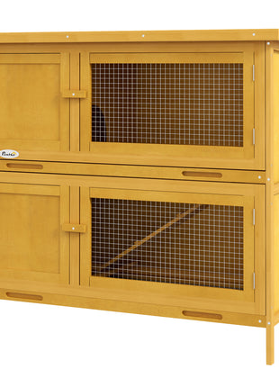Wooden Bunny Hutch with Ramp, Indoor/Outdoor, Yellow