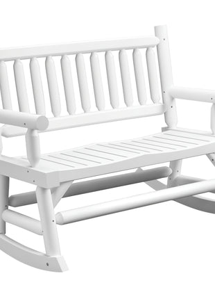 2-Person Wood Rocking Chair with Log Design, Heavy Duty Loveseat with Wide Curved Seats for Patio, Backyard, Garden, White