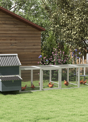 156" Extra Large Wooden Chicken Coop with 2 Nesting Box, Run Cage, Waterproof Wave Roof, for 10-15 Chickens, Light Gray