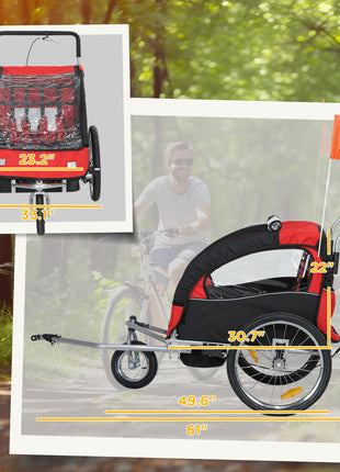 2-Seat Elite 360 Swivel Bike Trailer for Kids Bicycle Cargo Trailer with Water-Resistant Windows, Black and Red