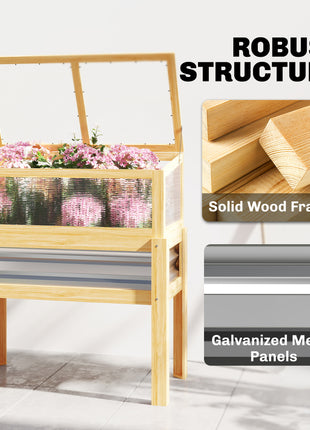 Raised Garden Bed with Mini Greenhouse, Elevated Planter Box with Legs and Bed Liner for Flowers, Vegetables