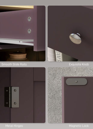 Kitchen Storage Cabinet, Sideboard Floor Cupboard with Solid Wood Top, Adjustable Shelf, and 2 Drawers, Coffee