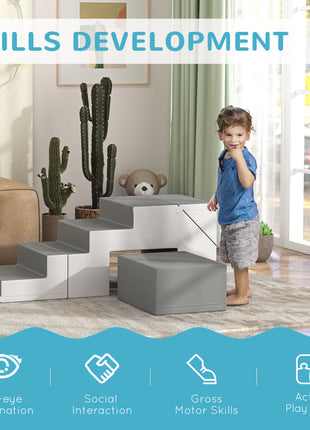 2 Piece Foam Climbing Toys for Toddlers 1-3 Years to Slide, Climb and Crawl, Light Gray